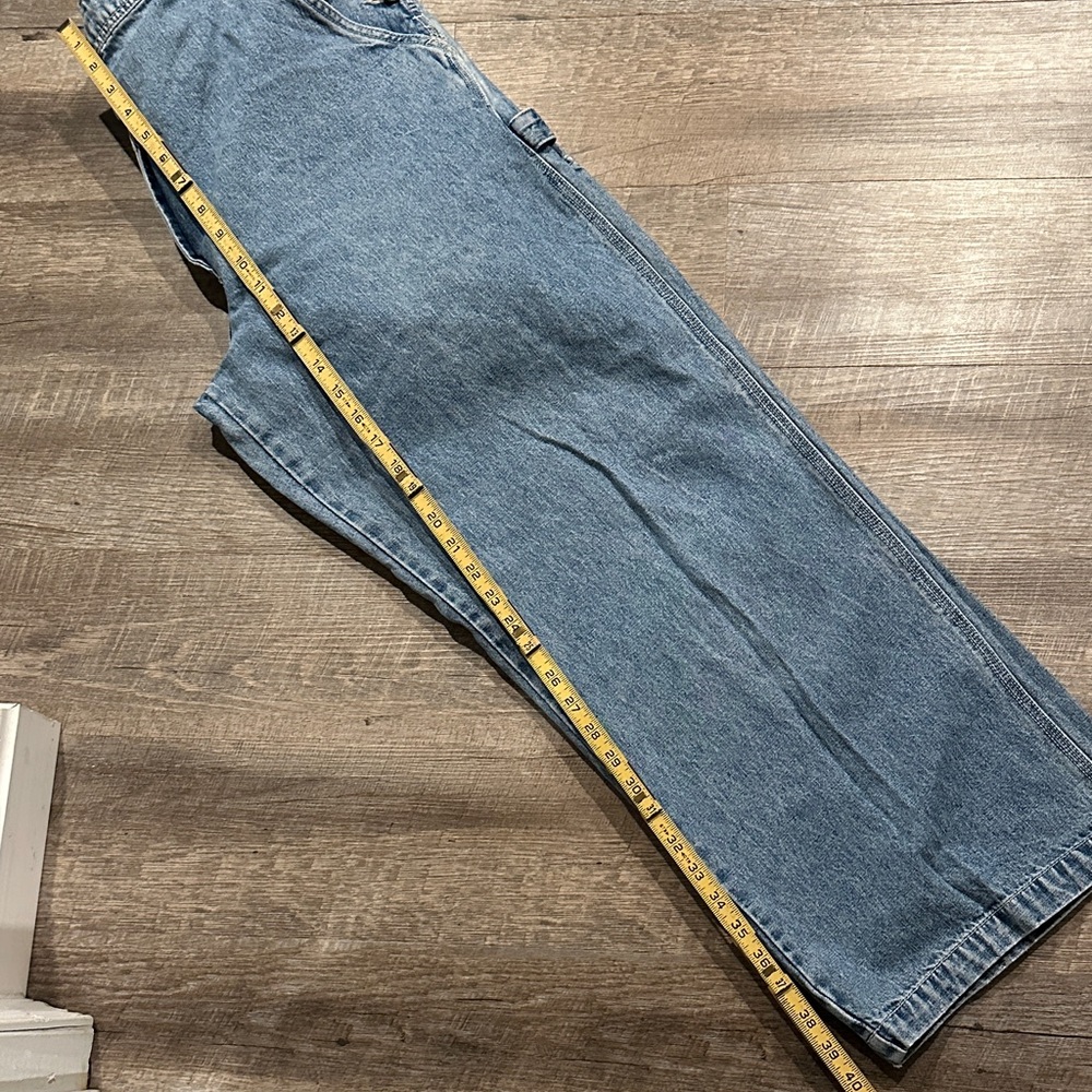 Calvin Klein Blue distressed Denim bib Overalls carpenter jeans size large - Picture 10 of 11